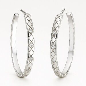 Elegant Silver Hoop Earrings Quilted Hoop Earrings with Crystals Gift for Her